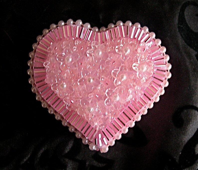 Pink Beaded and Jeweled Heart Keepsake Box with Crystals and Pearls image 1