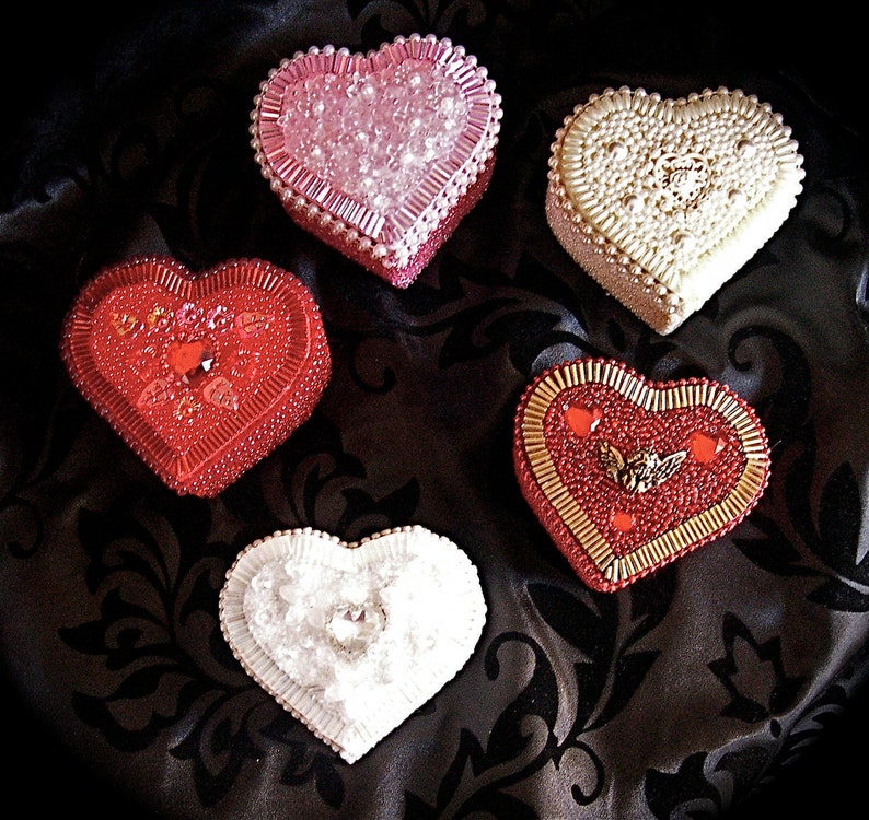 Pink Beaded and Jeweled Heart Keepsake Box with Crystals and Pearls image 4