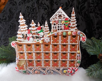 Faux Gingerbread Village Sled Advent Calendar