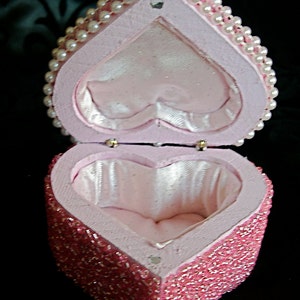 Pink Beaded and Jeweled Heart Keepsake Box with Crystals and Pearls image 3