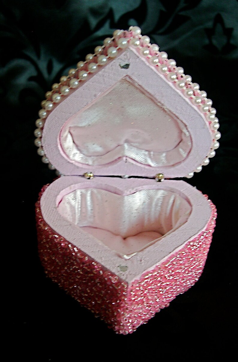 Pink Beaded and Jeweled Heart Keepsake Box with Crystals and Pearls image 3