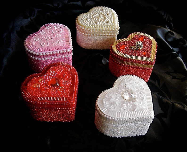 Pink Beaded and Jeweled Heart Keepsake Box with Crystals and Pearls image 5