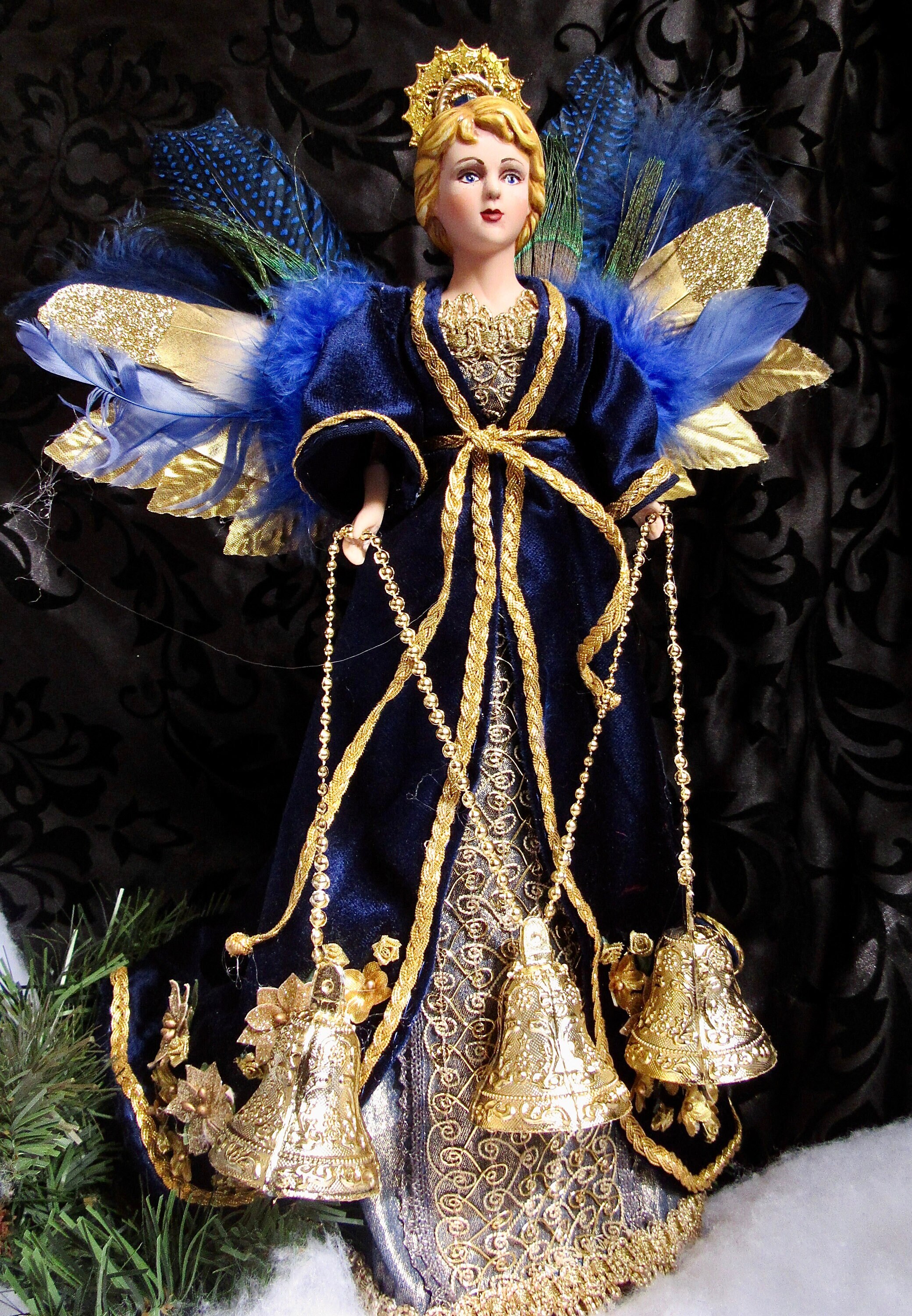 One-of-a-Kind Elegant Angel for Table or Tree Topper--Royal and Gold