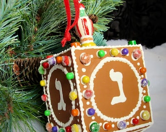 Faux Gingerbread Dreidel Ornament Large Size