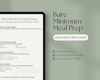ADHD Meal Prep Planner Low Energy | Bare Minimum Meal Planning Template PDF | Executive Function Kitchen Organization | Digital Download