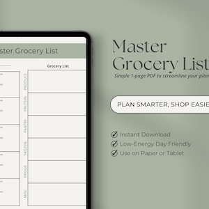 Druckbare Master Einkaufsliste | Einkaufsliste nach Kategorie organisiert | Meal-Based Grocery Planer | Sofort Download PDF