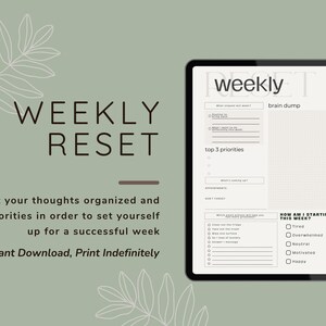 Planificador semanal de reinicio / Registro de rutina imprimible y volcado de ideas / Hoja minimalista para personas con TDAH / Descarga digital en PDF