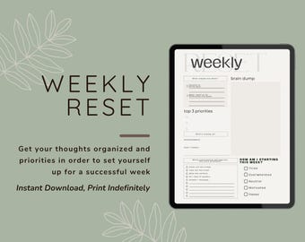 ADHS Wochen-Reset-Planer | Brain Dump Check-in Vorlage PDF | Exekutivfunktion Routine Tracker | Neurologisch abweichender Digitaler Download