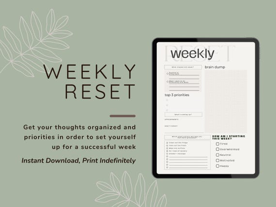ADHD Weekly Reset Planner | Brain Dump Check-in Template PDF | Executive Function Routine Tracker | Neurodivergent Digital Download