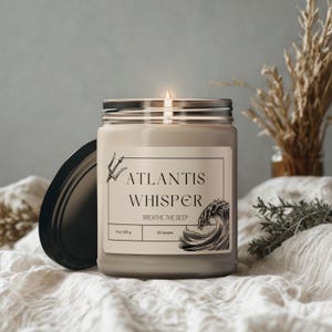 Atlantis Whisper Scented Soy Candle, Ocean Breeze Candle for Relaxing Home Decor, Coastal Gift for Beach Lovers, Minimalist Jar Candle