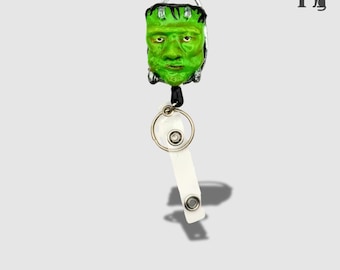 Porta badge retrattile / portachiavi fatto a mano ispirato a Frankenstein