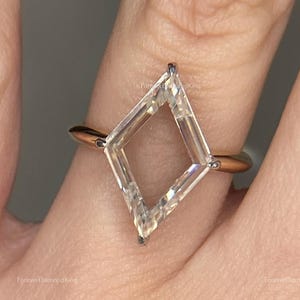 Lozenge Cut Portrait Cut Moissanite Ring 3.00 Ct Solitaire Portrait Cut Engagement Ring 14k Yellow Gold Portrait Diamond Ring Wedding Ring