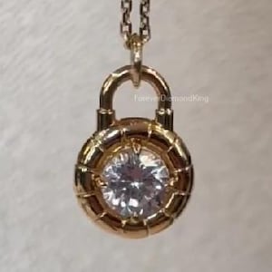 1.00 Ct Round Moissanite Pendant: 18k Yellow Gold Bezel Setting