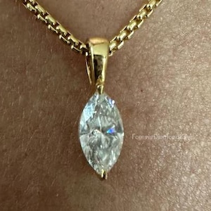 1.50 Ct Marquise Cut Moissanite Pendant Solitaire White Moissanite Pendant Marquise Moissanite Pendant Anniversary Gift Pendant For Women
