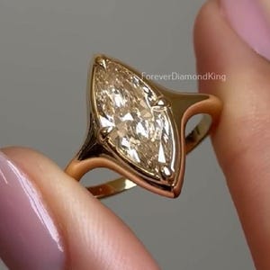 1.60 Ct Marquise Cut Lab Grown Ring Lab Diamond Engagement Ring Bezel Set Marquise Cut Lab Grown Diamond Ring 14k Yellow Gold Solitaire Ring