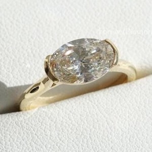 East West Oval Moissanite Ring Bezel Set Moissanite Engagement Ring 2.00 Ct Oval Cut Solitaire Moissanite Ring 14k Yellow Gold Diamond Ring