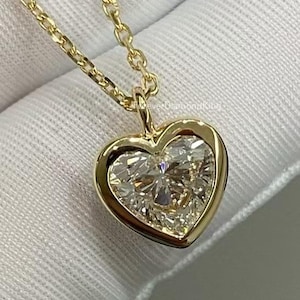 Heart Shape Moissanite Pendant Bezel Set Moissanite Necklace 2.00 Ct Heart Cut Diamond Necklace 14k Yellow Gold Chain Anniversary Gift VVS1