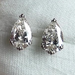 Pear Cut Lab Diamond Stud Earrings: 14k Yellow Gold, 2+2 Ct VVS1