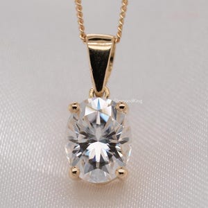 2.00 Ct Oval Moissanite Pendant Oval Moissanite Necklace 14k Yellow/White Gold Diamond Necklace Solitaire  Bridle Necklace 18 Inch Chain