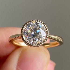 2.00 Ct Old European Cut Moissanite Engagement Ring 14k Yellow Gold Bezel Set Round Moissanite Ring Solitaire Wedding Ring Antique Diamond