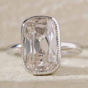 3.50 Ct Cushion Moissanite Engagement Ring: Bezel Set White Gold Solitaire