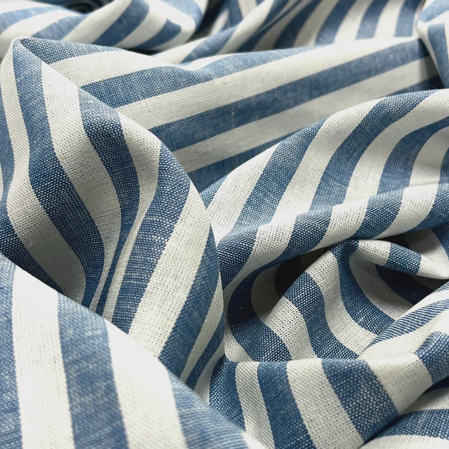 Elegant Italian Cotton-Linen Striped Fabric: Timeless Pattern for Clothing, Home Decor, and Crafts