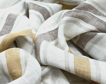 Premium Italian Linen Fabric with Classic Horizontal Stripes - Timeless Elegance for Home Decor and Apparel