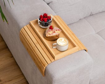 Sofa Arm Tray | Natural Bamboo | Foldable Couch Table | Gift