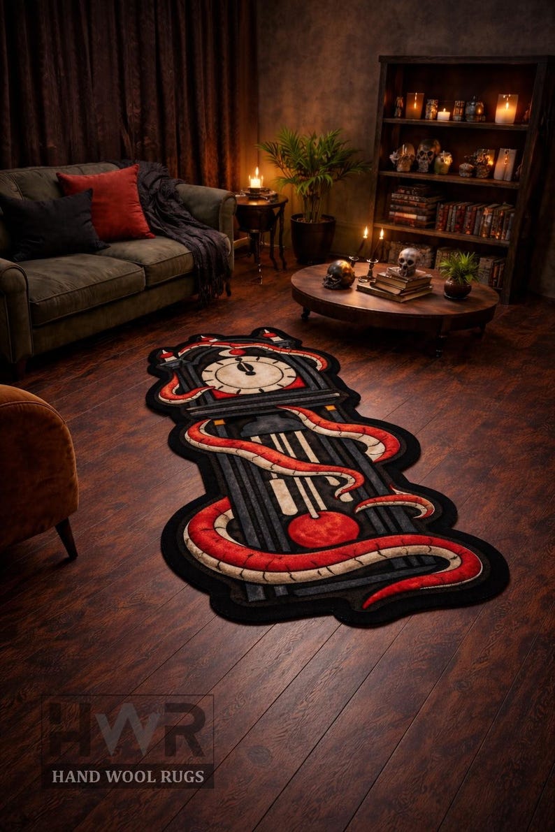 Horror Tuft Rug Handmade Horror Clock Wool Rug, Gothic Grandfather Clock Area Rug, Hand ...