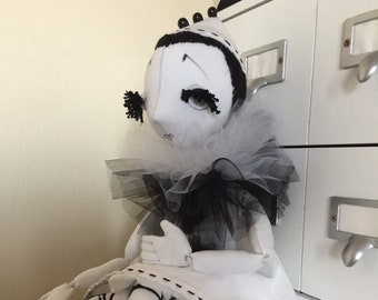 OOAK art doll,12", handmade,new interior, cloth. Pierrot. White and black classic.