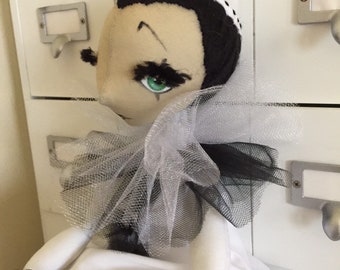 OOAK art doll,12", Forever in Love Pierrot, handmade,new interior, cloth.