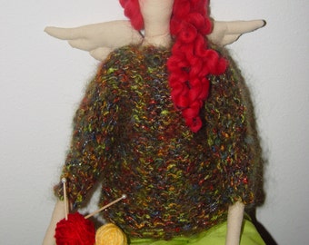 Tilda Doll Knitting Angel, Cloth iNTERIOR DOLL 23" in moonlight Mohair sweater