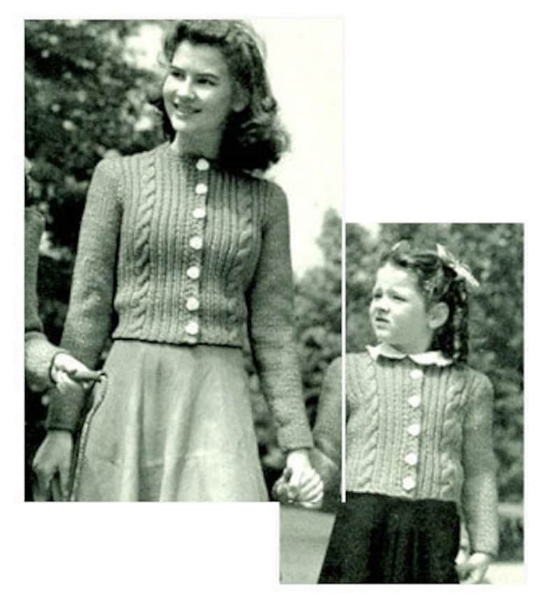Vintage Mother and Daughter Cabled cardigans