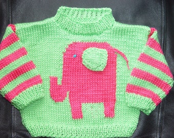 Hand Knitted Elephant Show Baby sweater for 6m baby