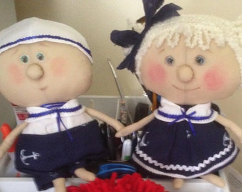 Two Cloth dolls for interior decoration or play. Sweet darlings at summer  vacation. Valentine's Day Gift