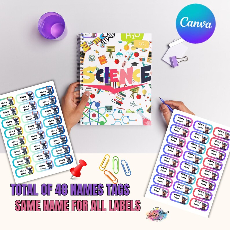 Stitch- Name Stickers for Kids | Editable School Labels | Printable Backpack &amp; Lunchbox Tags ...