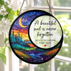 Personalized Memorial Gift Stained Glass Suncatcher, Condolences Gift Memorial Day Glass Ornament, Gift for Grieving, Remembrance Gift Decor