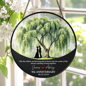 9th Anniversary Willow Stained Glass Suncatcher, Willow Tree 9 Year Anniversary Gift, 9th Anniversary Gift, Wedding Anniversary Gift For Her