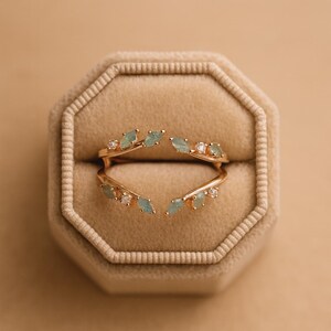 Marquise Moss Agate Stacking Ring Set • Gold Chevron Ring
