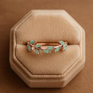 Marquise Moss Agate Stacking Ring • Gold Chevron Ring