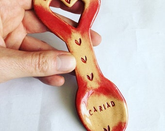 Cariad (Love in Welsh) Ceramic Love Spoon. Made in Wales, UK. Ready to ship. FREE UK delivery