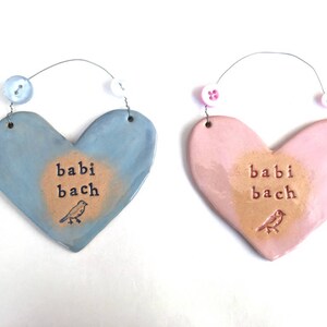 Babi Bach Little Baby in Welsh New Baby arrival gift. Ceramic. Blue /pink. Made in Wales, UK. Free UK P&P image 3