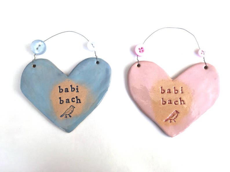 Babi Bach Little Baby in Welsh New Baby arrival gift. Ceramic. Blue /pink. Made in Wales, UK. Free UK P&P image 3