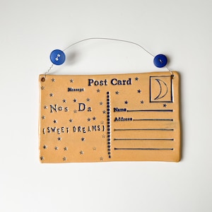 Nos Da Ceramic Postcard: Welsh Good Night Gift with Vintage Buttons