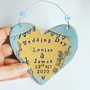 Wedding heart plaque - Custom ceramic heart keepsake. Made in Wales, UK. FREE UK delivery.