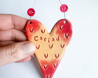 Ceramic Cariad (Love in Welsh) Heart. Handmade in Wales UK