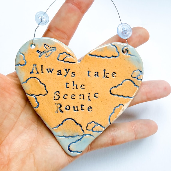 Take the Scenic Route ceramic heart plaque