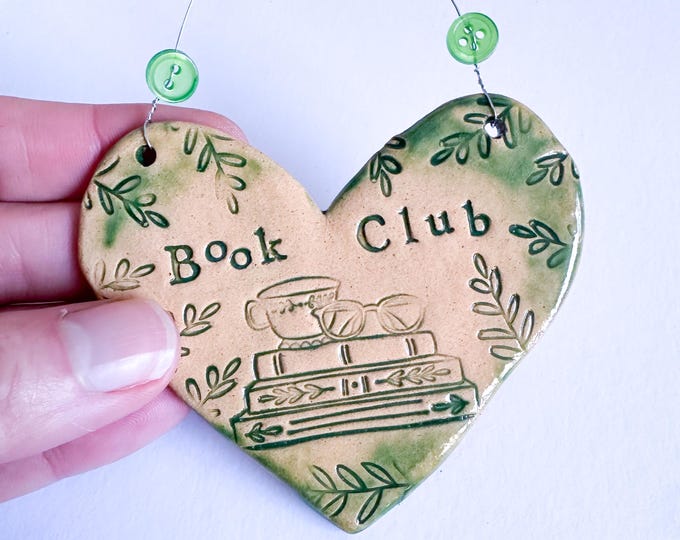 Featured listing image: Book Club ceramic heart plaque
