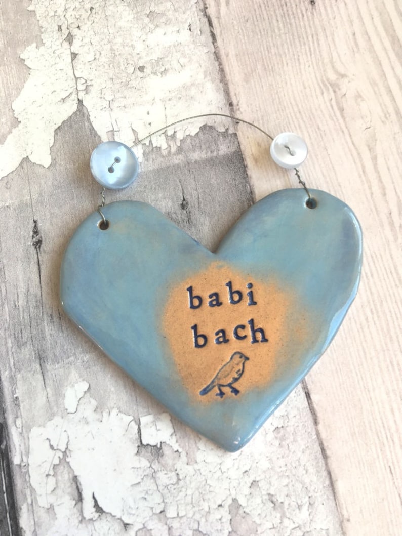 Babi Bach Little Baby in Welsh New Baby arrival gift. Ceramic. Blue /pink. Made in Wales, UK. Free UK P&P image 5