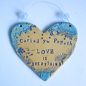 Welsh Ceramic Heart: Love is Everything, Handmade in Wales